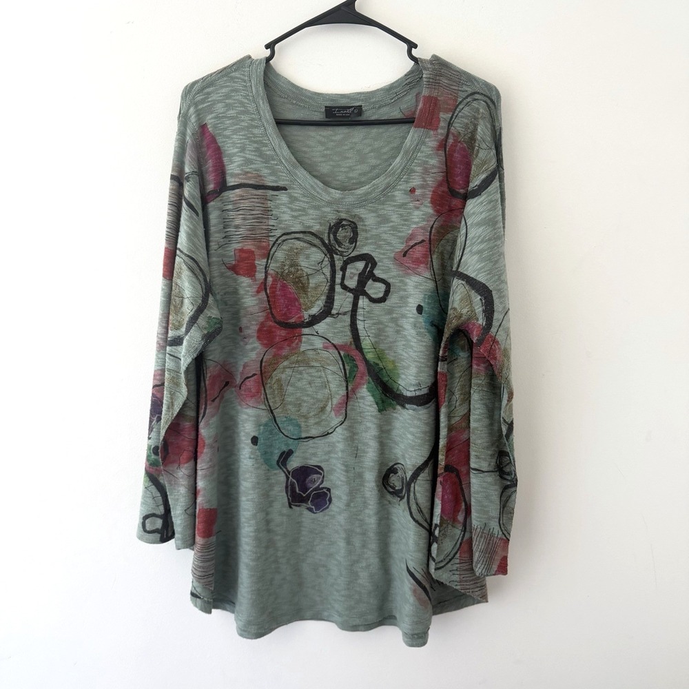Inoah Abstract Art Print Tunic Top L Artsy Boho Art To Wear Made In USA Colorful